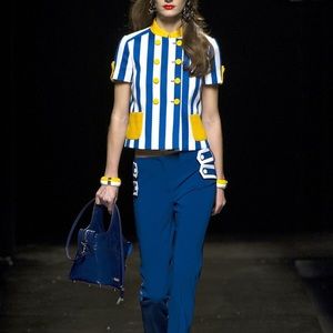 MOSCHINO SPRING 2013 RUNWAY BLUE STRIPE BLOUSE